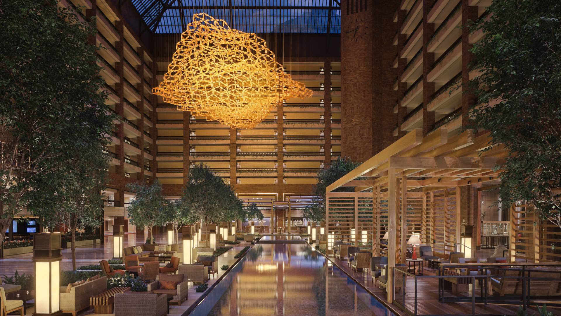 Atrium interior of Hilton Anatole